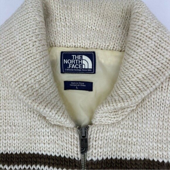 The North Face Men’s Cream Y2K Aztec Wool Knit Lined Cardigan Sweater L/C45 - Picture 7 of 15